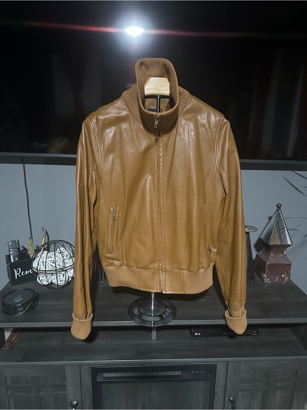GAP Women's Tan Leather Bomber Jacket